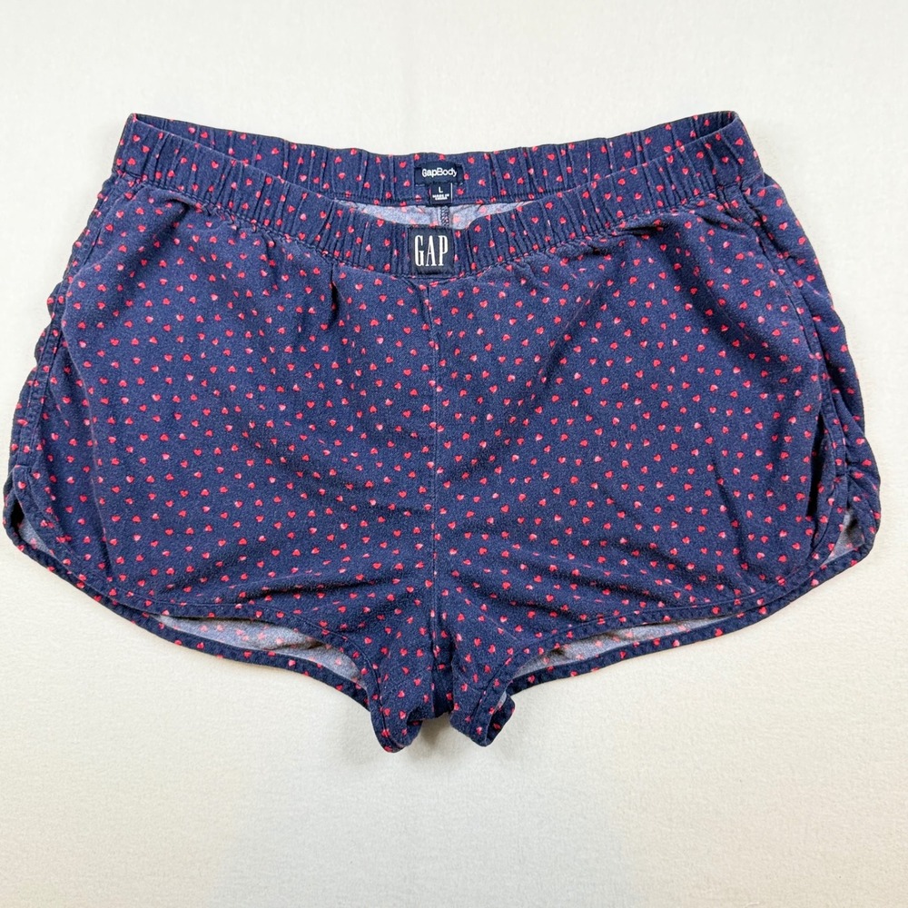 GapBody Womens Navy Blue Red Heart Print Pajama Sleep Shorts Size L